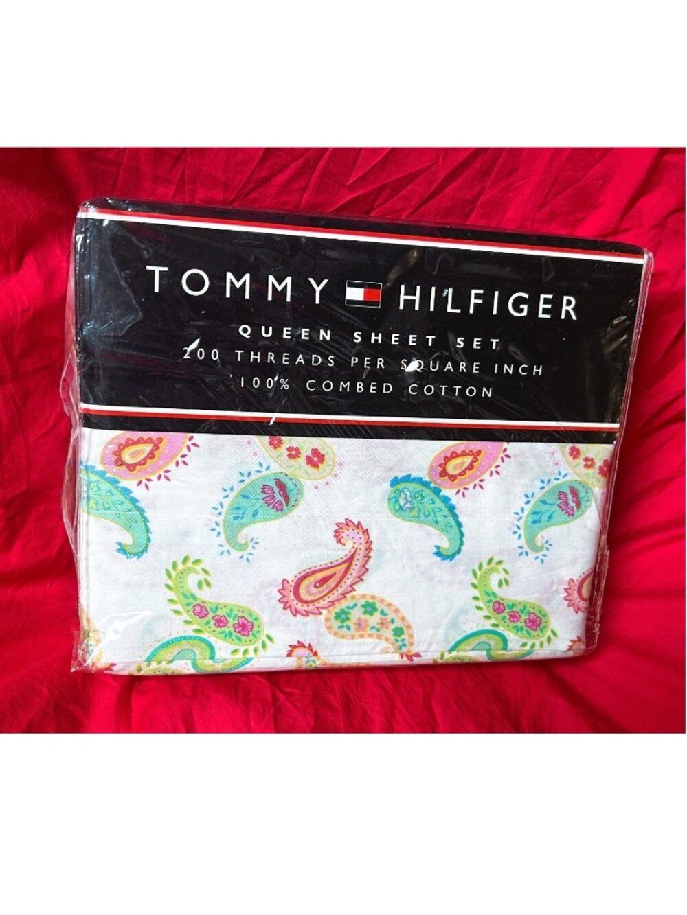 NEW~QUEEN sz Sheet Set~vintage Tommy Hilfiger Ashley Paisley floral~100%COTTON